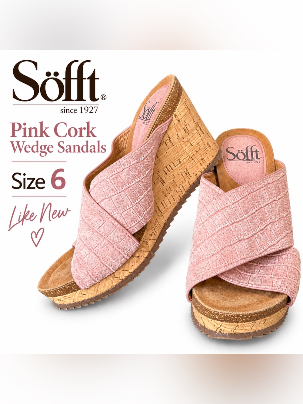 Söfft Pink Croc-Texture Cork Wedge Sandals